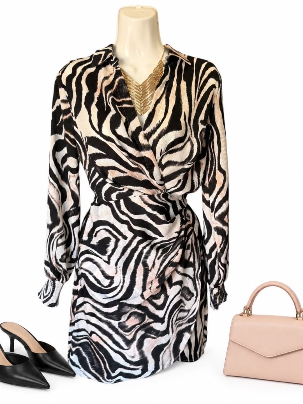 By Anthropologie Zebra Print Faux Wrap Mini Dress Size S